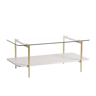 Clear glass tapered brass metal leg coffee table F-181ck g