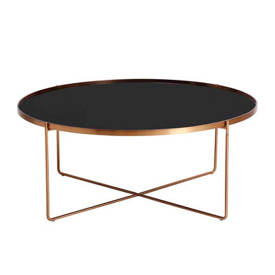 Brass metal wire leg black round glass coffee table MX521 g