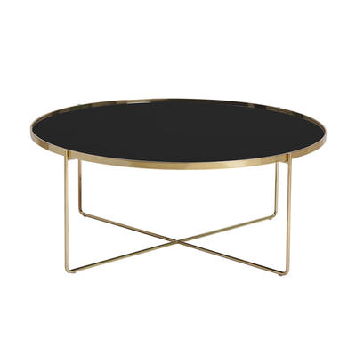 Brass metal wire leg black round glass coffee table  MX521A g