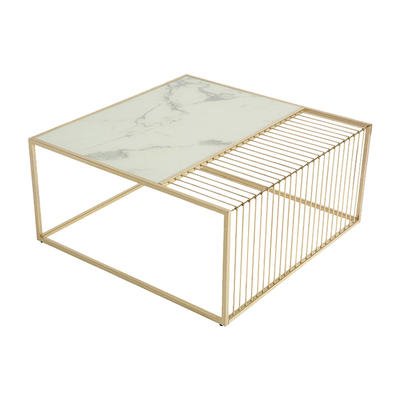 Modern marble print glass brass metal frame coffee table S-1219A g