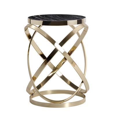 Modern D42cm marble side tables with gold metal
