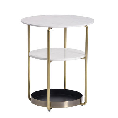 Modern Marble Top Metal Tray Base 3 tiers Small End Gold Finish Side Table