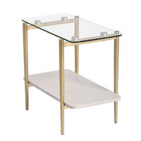 Modern White Side Table With Tempered Glass Top MDF Base With Metal Frame Gold