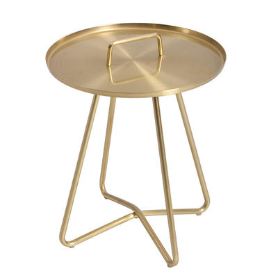 Butler Tray Portable Round Brushed Brass Handle Coffee End Side Table