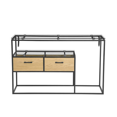 Modern Glass Top Wood drawer Metal Steel Console Table